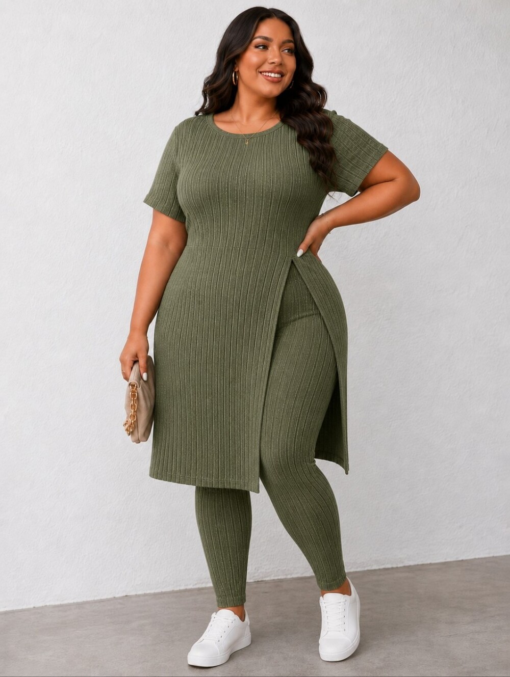 Ribbed Olive Green 2 Piece Set
